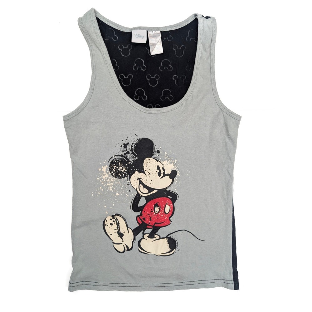 Disney Gray Black Mickey Mouse Print Scoop Neck Tank Top Women's Size Small